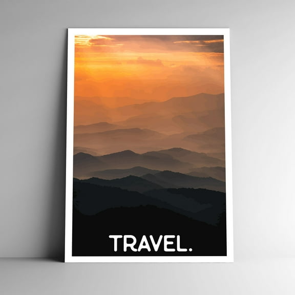TRAVEL. Minimalist Vintage Travel Poster / Postcard WPA Style Retro Art Print Mountains