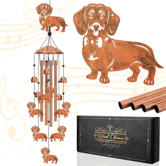 topjuju 35 Inch Dachshund Dog Wind Chimes, Metal Wind Chimes for Outside, Dachshund Decor, Dachshund Dog Lover Gifts, Housewarming/Mother's Day/Birthday Gifts, Memorial Gifts for Loss of Dog