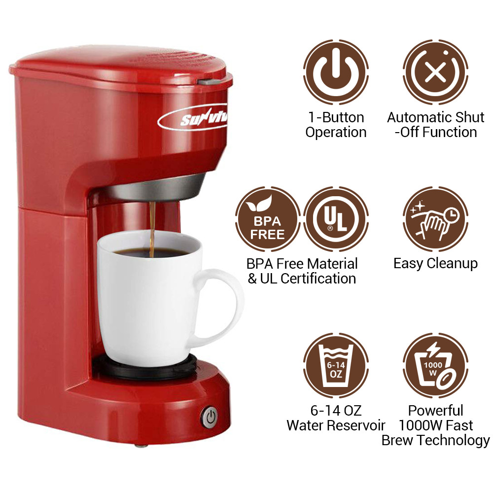 Single Serve Coffee Maker Brewer for Single Cup, K-Cup Coffeemaker with Permanent Filter, 6oz to 14oz Mug, One-Touch Control Button with Illumination, Red - image 3 of 9