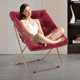 thumbnail image 3 of MoNiBloom Saucer Chair Soft Faux Fur Oversized Folding Accent Chair Lounge Lazy Chair Moon Chair with Metal Frame for Bedroom Living Room, Red, 3 of 10