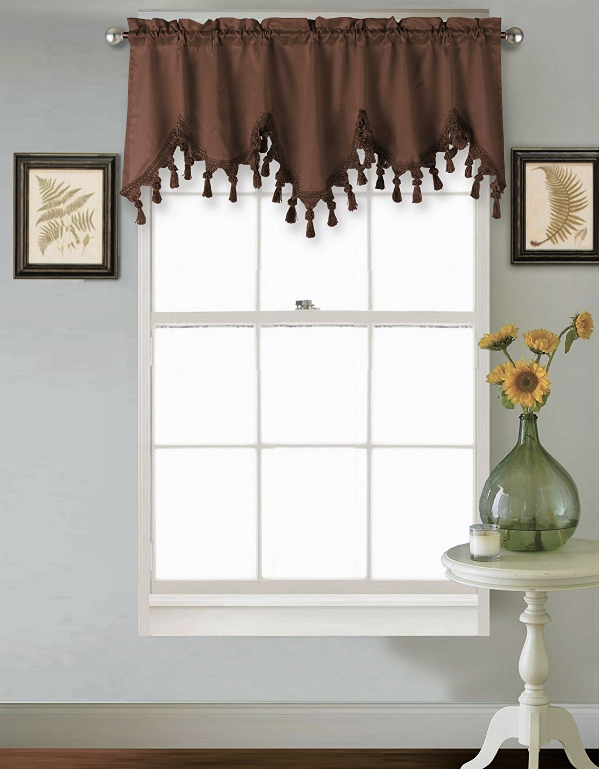 (WAVE) BROWN COFFEE 1PC Elegant Faux Silk Rod Pocket Swag Waterfall