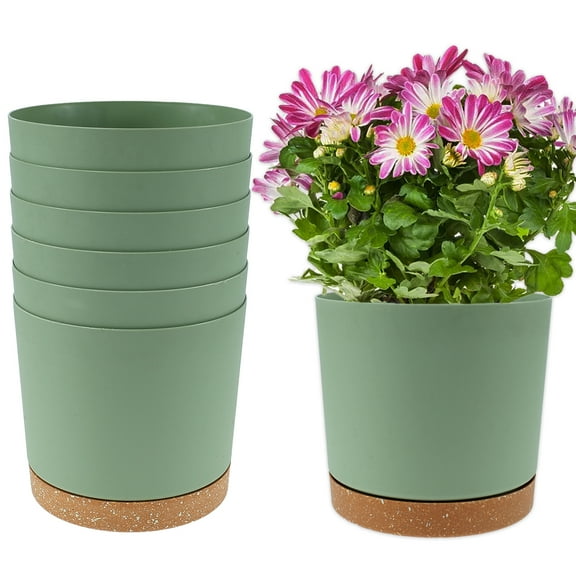 Everso 6Pcs Plastic Flower Pot with Drainage Holes Simple and Elegant Plant Pot for Indoor Outdoor Home Balcony Garden Plant Pots