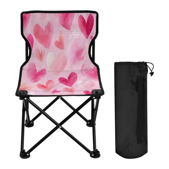 600D Oxford Camping Chair Portable Foldable Chair Supports 220 lbs for Picnic, Fishing, Backpacking Hand-drawn Hearts