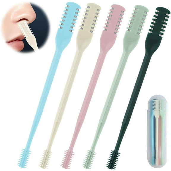 5Pieces Nose Hair Trimmer, 2-in-1 Nose Hair Trimmer for Men Women Manual 360° Rotating Nasal Hair Cutter, Double Sided Nose Hair Knife Portable Nose Hair Removal Tool