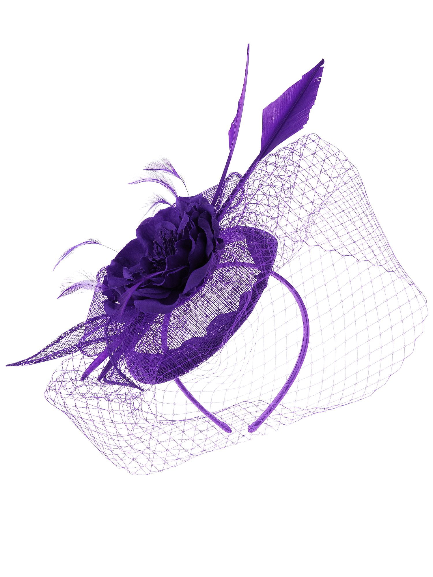 NYFASHION101 Cocktail Elegant Ruffle Flower and Feather Mesh Sinamay Fascinator Headband