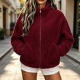 thumbnail image 4 of Enjoytime Fleece Jacket Women Stand Collar Long Sleeve Zip Up Fuzzy Outerwear Casual Soft Warm Fall Winter Coat with Pocket, 4 of 6