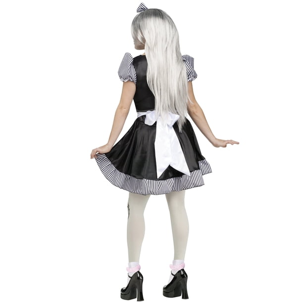 Broken Doll Plus Size Costume For Women - Creepy Black & White Dress With Tights, X-Large