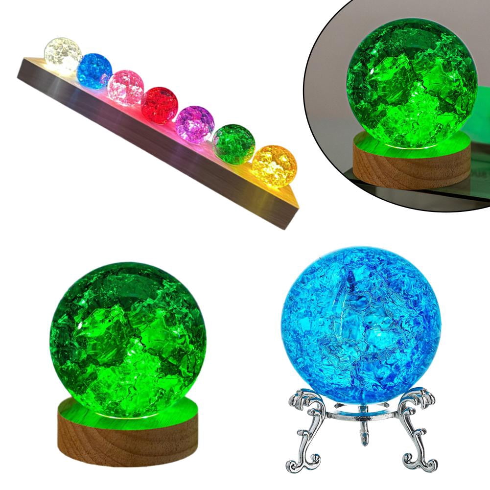 7 Colors Ice Cracked Balls Crystal Chakra Balls Without LED Wooden Base Small Night Light for Home Living Room Decor
