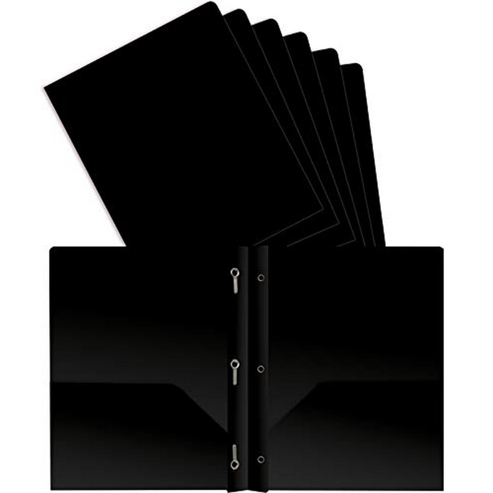 Better Office Products Black Plastic 2 Pocket Folders with Prongs