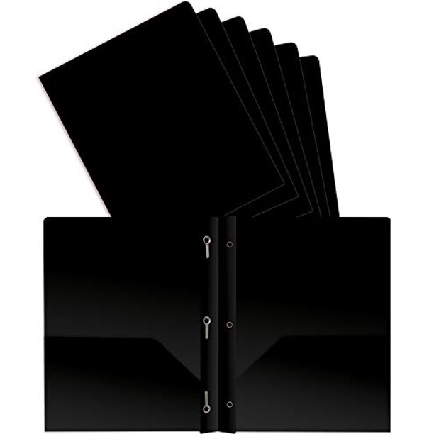 Better Office Products Black Plastic 2 Pocket Folders with Prongs