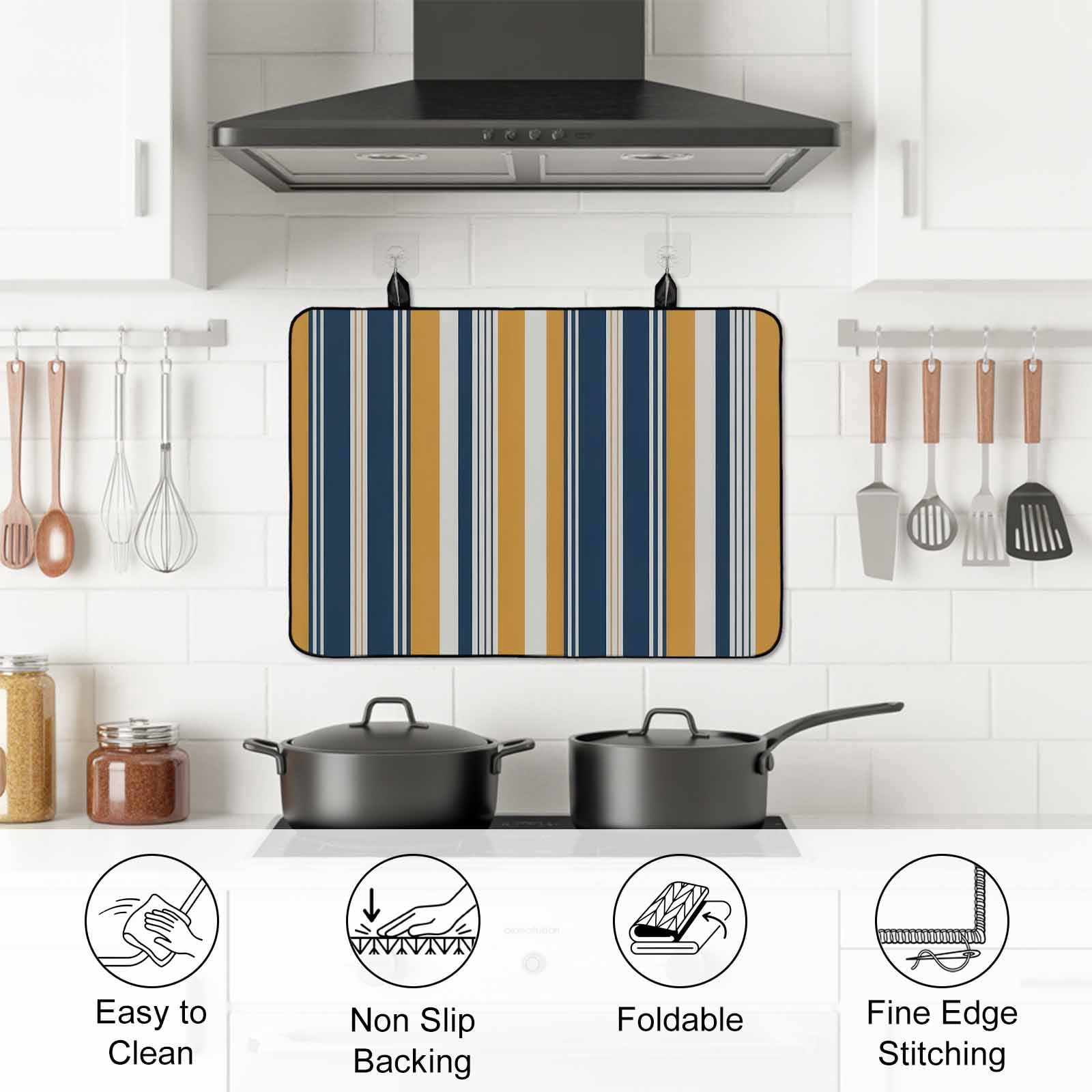 Blue Yellow Striped Stove Top Cover for Electric Stove, Heat-proof & Non Slip Glass Top Stove Cover Protector, Modern Stripes Art Kitchen Flat Cooktop Rubber Mat 24x21 Inches