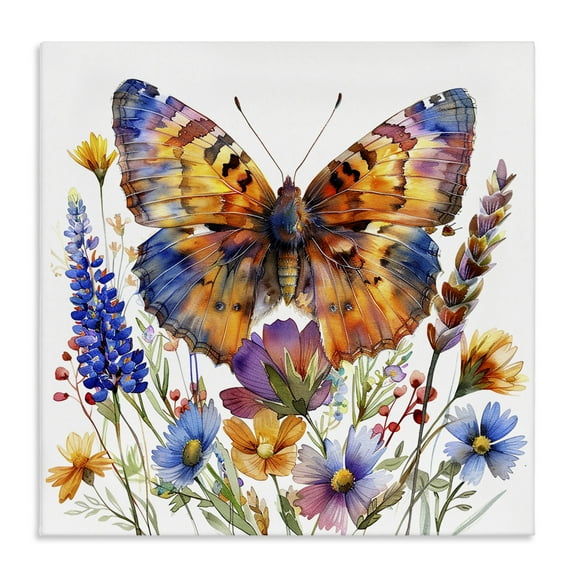 Stupell Industries Orange & Blue Butterfly Insects Painting Wrapped Canvas Art Print Wall Art, 17 x 17