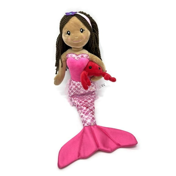 The Petting Zoo Mermaid Doll with Crab Stuffed Animal- Great Gifts for Girls, Plush Doll Mermaid with Crab Plush Toy-17 Inches, Dark Skinned