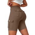 thumbnail image 2 of Womens Biker Shorts with Pockets Tummy Control Butt Lifting high Waisted Yoga Shorts Running Workout Booty Gym Short Coffee S, 2 of 7
