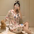 thumbnail image 4 of Pijamas de satén de seda sintética para mujer, camisones, cárdigan, camisa de seda de hielo, falda, camisón estampado de dibujos animados, vestido de noche de ocio, 4 of 5