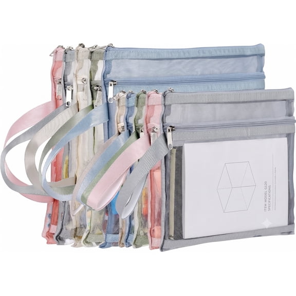10 Pack Dual Compartment Mesh Zipper Pouch Bags, 5 A4 & 5 A5 Toy Storage Organizer Bags with Handle for Building Blocks, Puzzles, Crafts, Documents