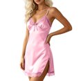 thumbnail image 4 of ZyeKqe Babydoll Lingerie for Women Spaghetti Strap Sleeveless V Neck Side Slit Nightgown Casual Loungewear Sleep Shirts, 4 of 6