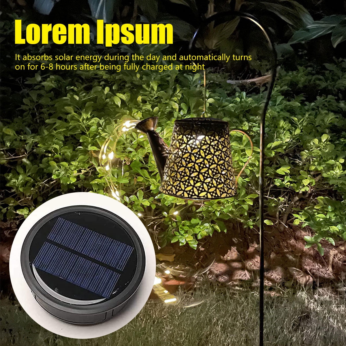 kitwin Outdoor Hanging Watering Can Solar Lights Garden Decorations Hollow Metal Watering Can