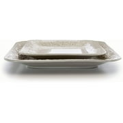 Elama Ivory Lotus 16 Pieces Square Dinnerware Set