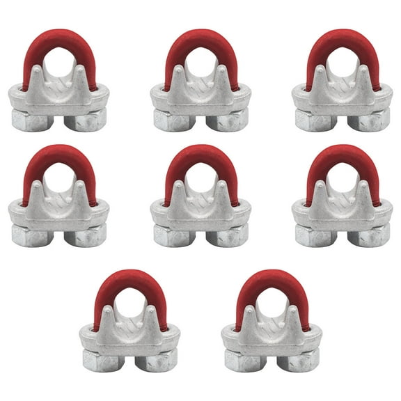 8 Pack Crosby 3/8" Forged Wire Rope Clip – G-450, 1010097, U-Bolt Clamp with Saddle & Nuts – Galvanized Red Clip for Cable, Loop, Sling Termination Use