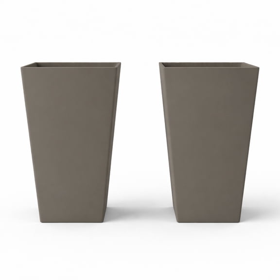 Bloem Finley 20" Tall Tapered Plastic Planter, Indoor/Outdoor, Peppercorn, Set of 2