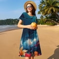 thumbnail image 4 of Salouo Fantasy Underwater Adventure for Women's Short Sleeve Summer Dress, Pleated Loose Swing Knee Length Dresses with Pockets, 4 of 6