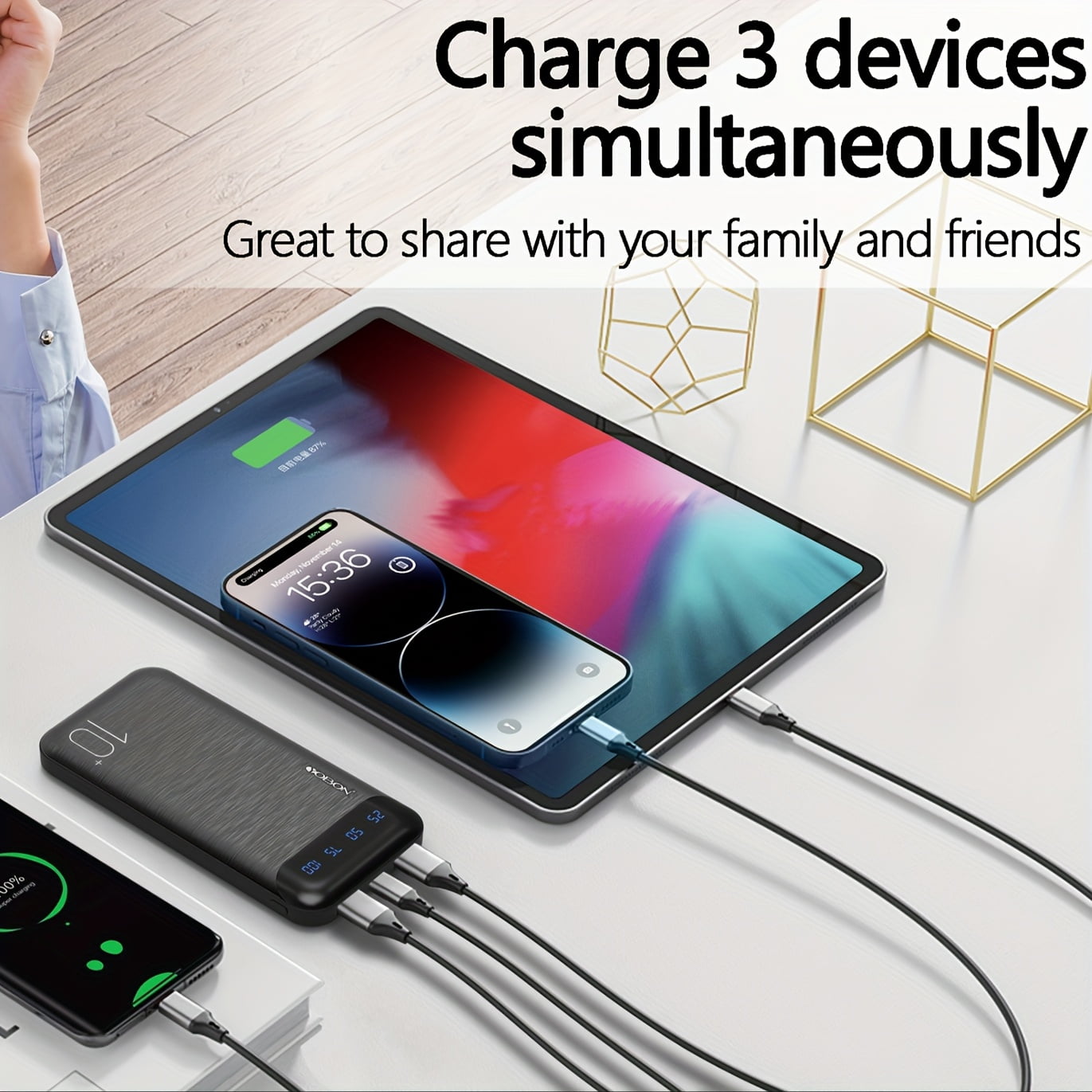 Set of Two Portable Power Banks with a Capacity of 10000Mah, Featuring Slim Design, USB C Input And Output, LED Display, And Lightweight Construction, Suitable for Apple, Android Phones, And More