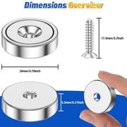Grtard 4 Pack Neodymium Cup Magnets, 30LBS Holding Force Strong Rare Earth Magnets with Heavy Duty Countersunk Hole and Stainless Screws for Refrigerator,Office and Garage