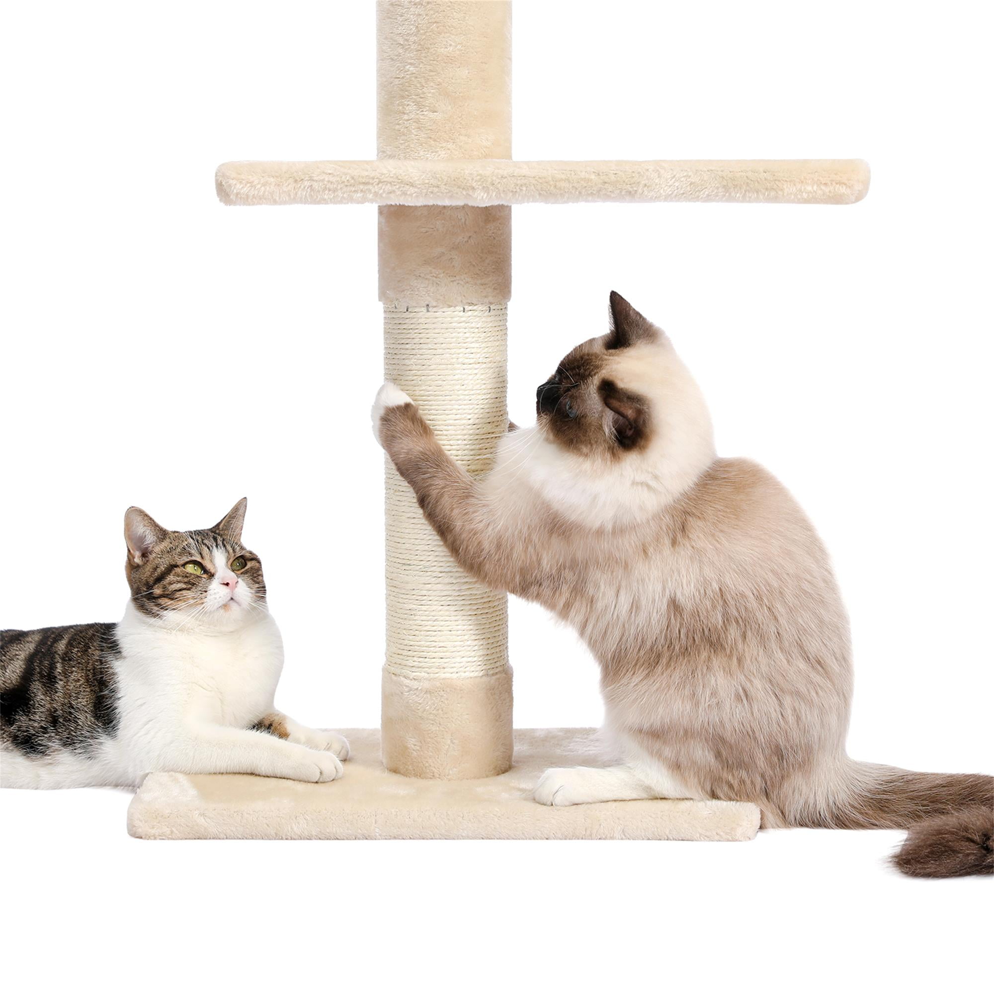 resenkos Cat Tree Tower Interactive Adjustable 90"-108" Tall, 5-Tier Floor to Ceiling Cat Tower for Indoor Cats, Beige