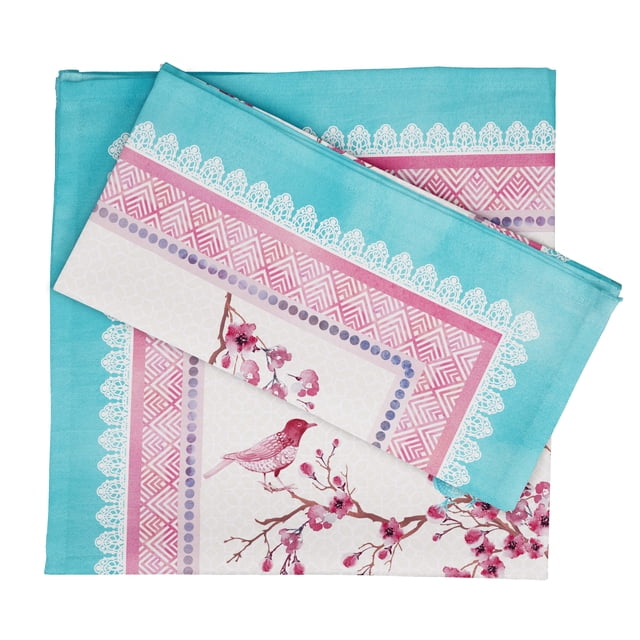 Vargottam Collection de Luxe Table à Dîner en Lin Décor Serviette en Coton Tissu Imprimé Serviettes Réutilisables Ensemble de 4, 20 Pouces X 20 Pouces - Oiseau & Floral