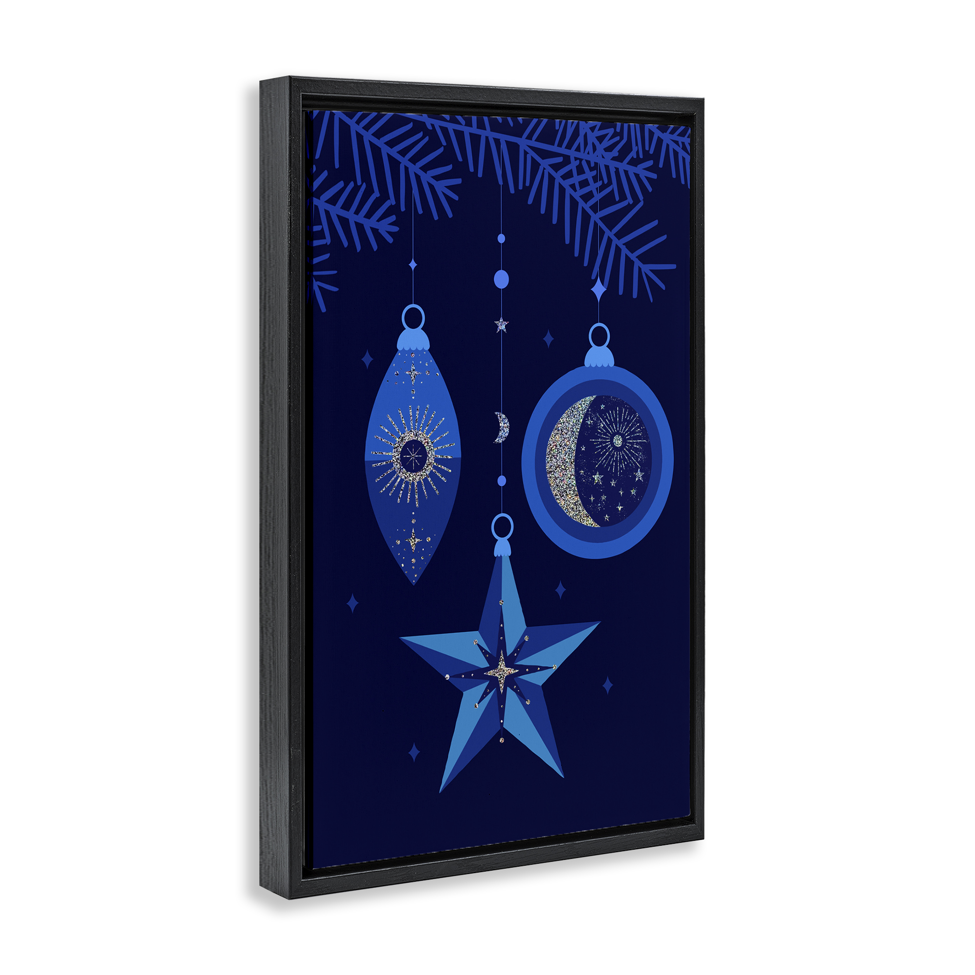 Stupell Industries Blue Holiday Ornaments Holiday Painting Black Floater Framed Art Print Wall Art, 21 x 31