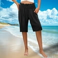thumbnail image 6 of Iugvhana Shorts for Women Summer Casual Smocked High Waisted Loose Shorts Knee High Vacation Beach Wide Leg Shorts with Pockets Black M, 6 of 8