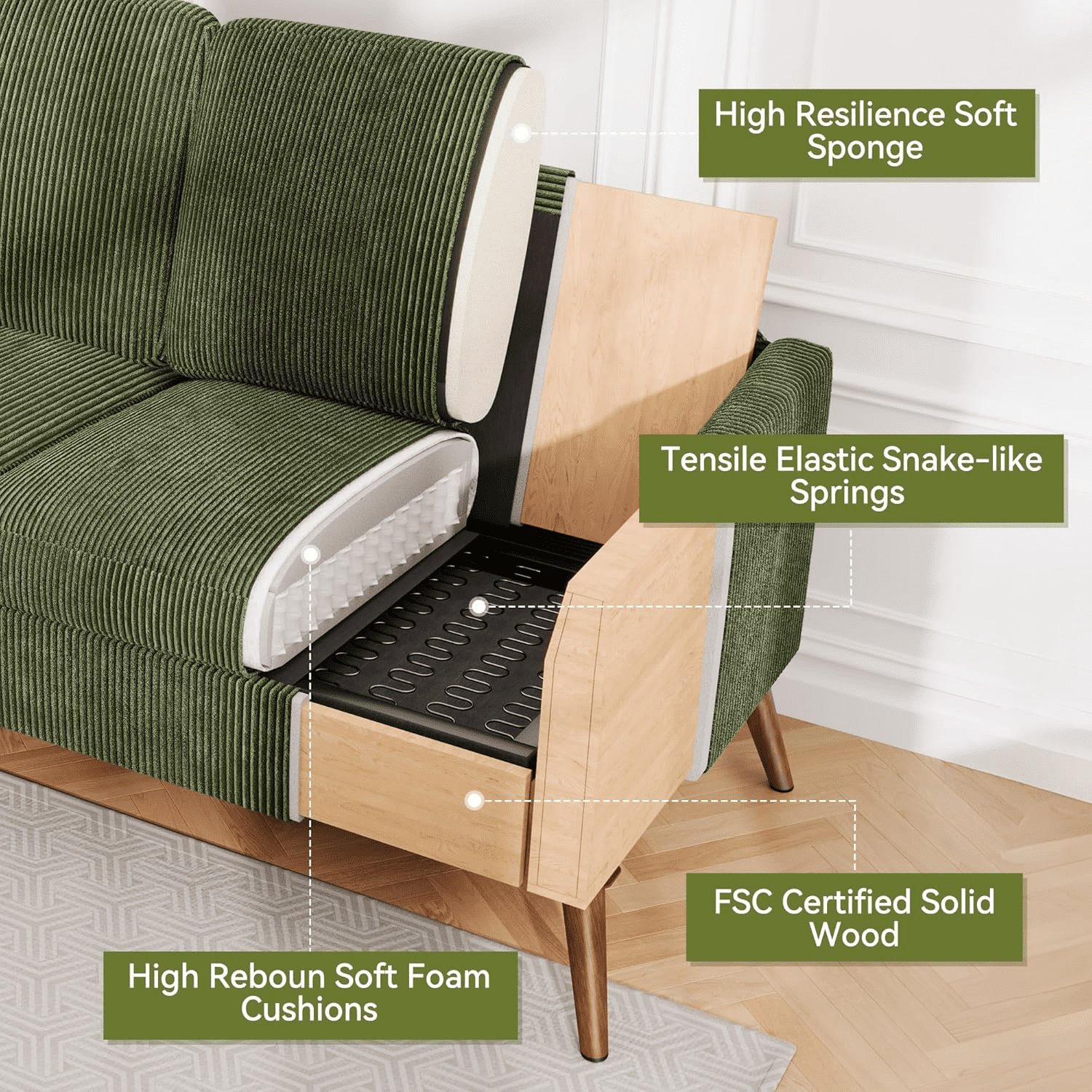 65" Mid Century Modern Small Couches for Small Spaces Love Seat , Sofa Couches for Living Room, Apartment, Bedroom