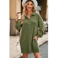 thumbnail image 5 of Ahlaray Moss Green Textured Button-down Collar Drop Shoulder Mini Dress, 5 of 8
