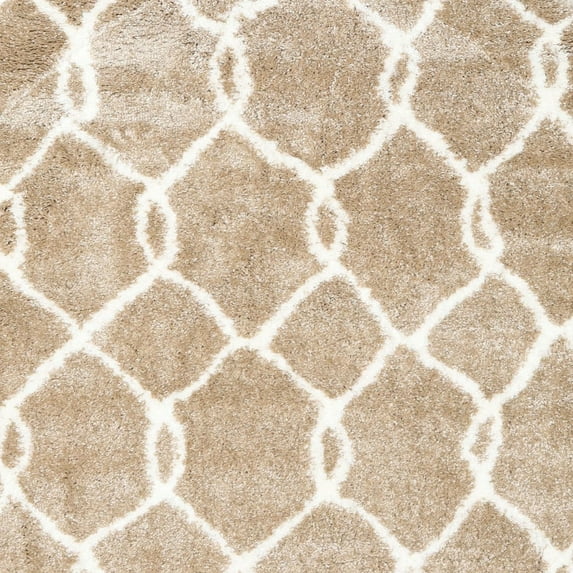 Ahgly Company Indoor Square Contemporary Wheat Beige Trellis Area Rugs, 3' Square