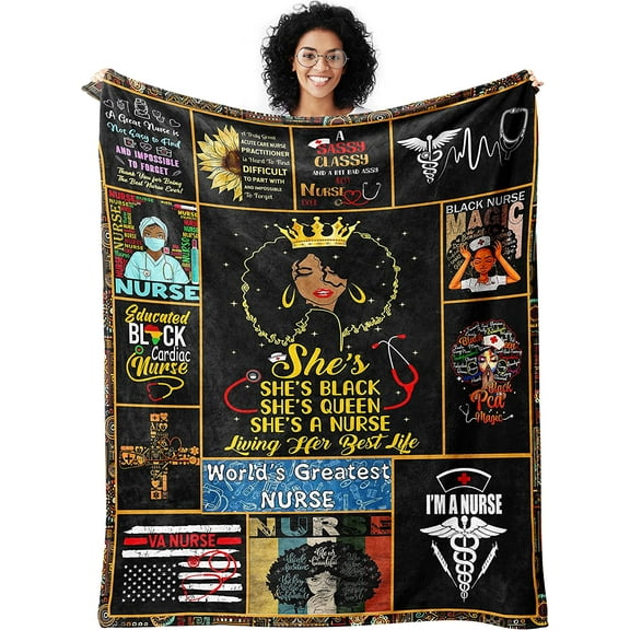 Nurse Gifts Black Throw Blanket Nurses Day Christmas Retirement Birthday Nurse Gifts for Women Cozy Throw for Bed Sofa 50x60inch