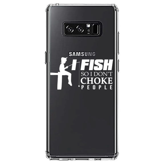 DistinctInk Clear Shockproof Hybrid Case for Samsung Galaxy Note 8 - TPU Bumper Acrylic Back Tempered Glass Screen Protector - I Fish So I Don't Choke People