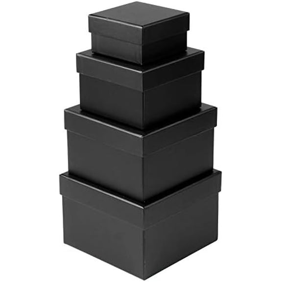 Square Gift Boxes with Lids Set of 4 Black Gift Box Assorted Sizes Nesting Gift Boxes for Presents Birthday Bridesmaid Wedding Valentines Christmas Party Favor Boxes
