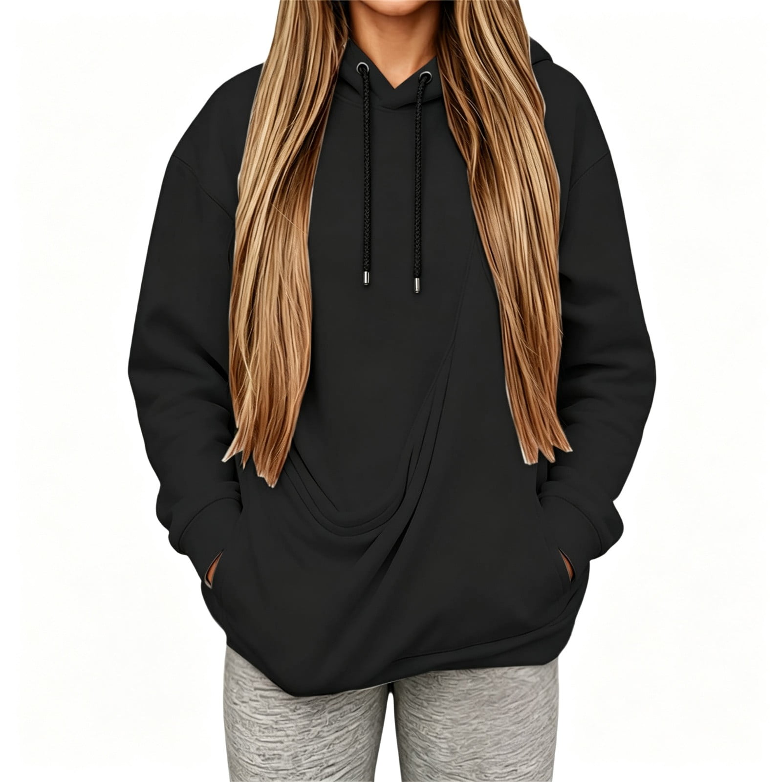 OYXSER Pet Pouch Hoodie for Women Kangaroo Pocket Dog Pouch Sweatshirts Pet Carrier Long Sleeve Tops Black L
