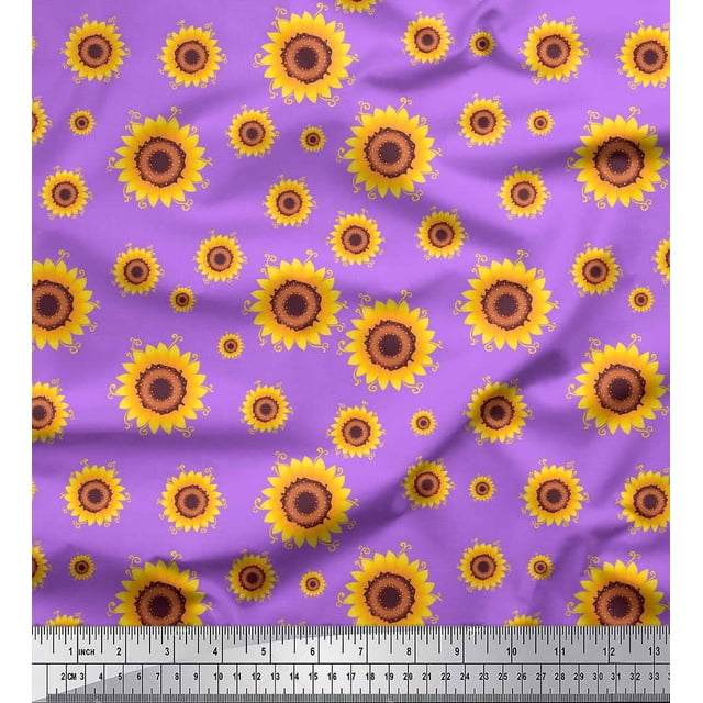 Soimoi Purple Rayon Fabric Sunflower Floral Decor Fabric Printed Yard 42 Inch Wide