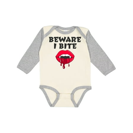 

Inktastic Beware I Bite with Vampire Fangs Vector Drawing Gift Baby Boy or Baby Girl Long Sleeve Bodysuit