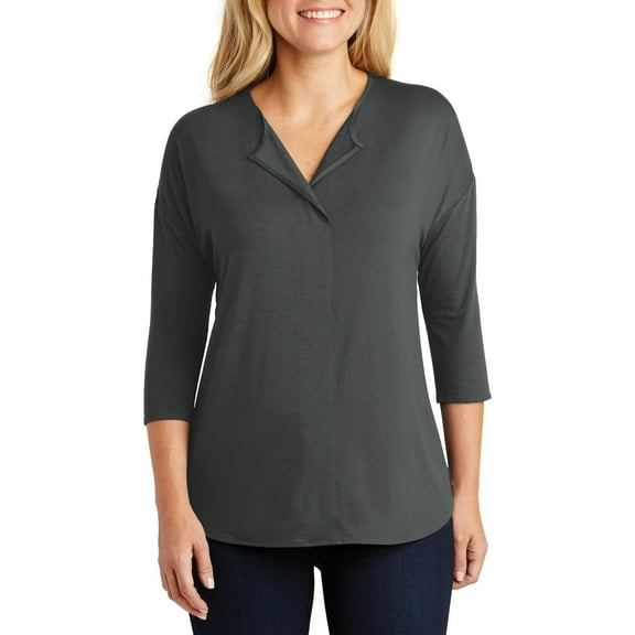 Just Blanks Ladies Concept 3/4-Sleeve Soft Split Neck Top, Grey Smoke, 4XL