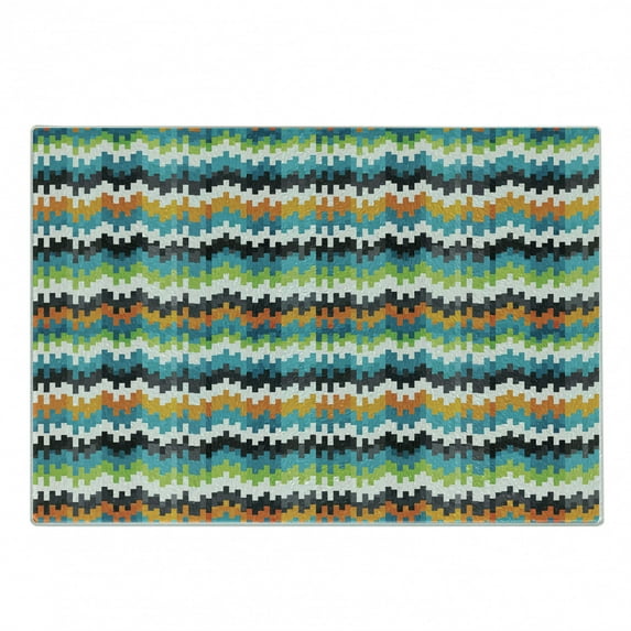 Geometric Cutting Board, Abstract Trippy Funky Digital Complex Forms Creative Mosaic Technology Motif, Decorative Tempered Glass Cutting and Serving Board, Small Size, Multicolor, by Ambesonne