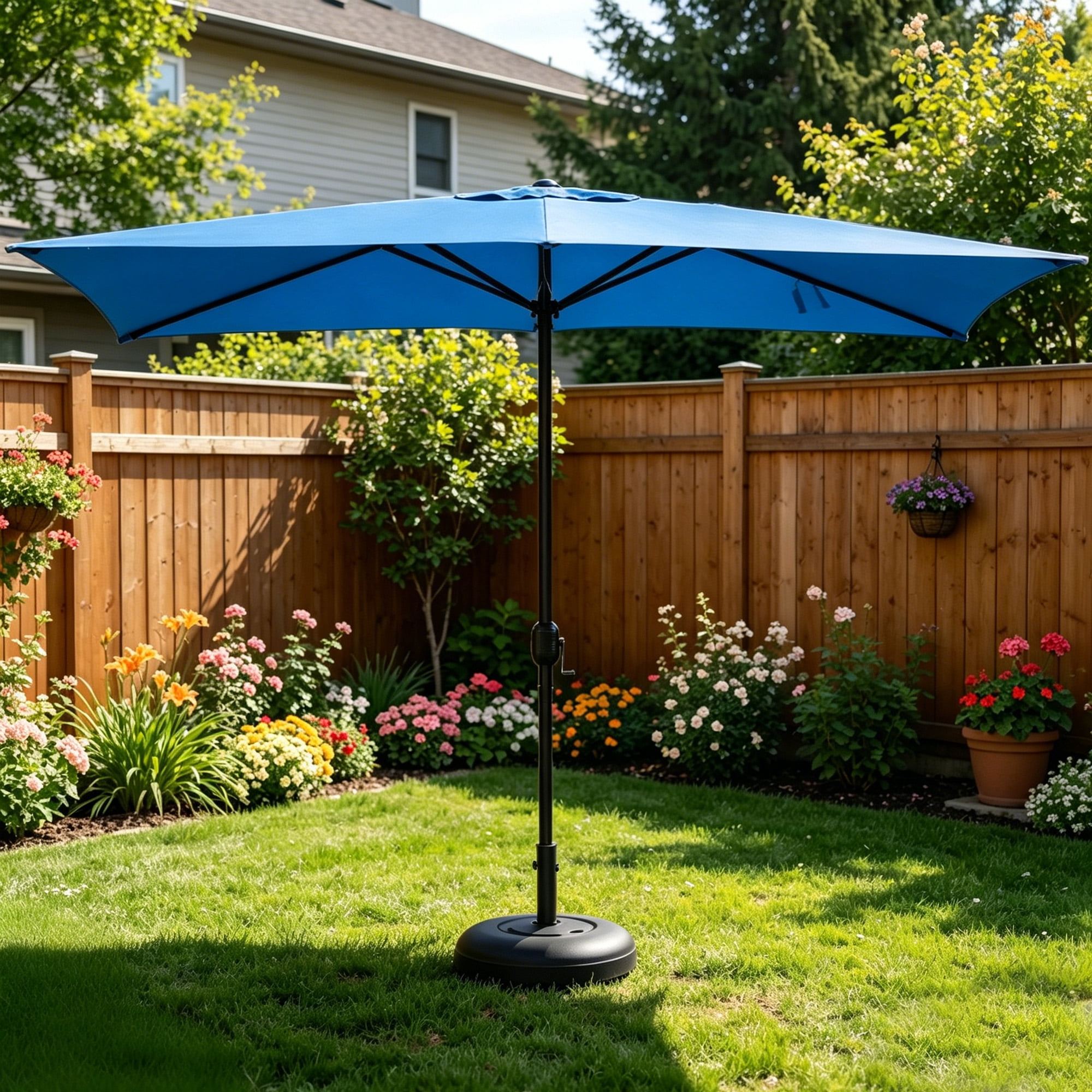 Kool 10x6.5ft Rectangular Patio Umbrella with Crank Handle, Outdoor Market Umbrella with 6 Sturdy Umbrella Ribs, Waterproof, Royal Blue