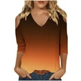 thumbnail image 1 of cfhntfmh 3/4 Sleeve Tops for Women Fashion Cold-Shoulder V Neck Printed T-Shirts Fall Lounge Solid Color Basic Vacation Shirts, 1 of 5