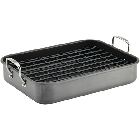 

Rachael Ray Hard-Anodized Nonstick Bakeware 16 x 12 Roaster with Dual-Height Rack Gray