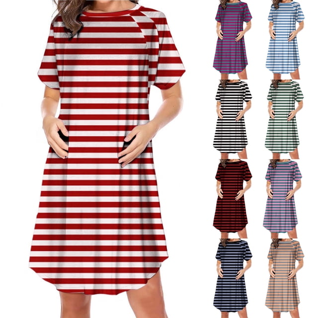 Sentmoon Robe de Maternité à Col Rond Coupe Régulière Extensible Robes d'Été pour Femmes avec Imprimé Manches Courtes 2026 Bohème avec Fermeture Éclair Robe Maxi pour Femmes Élégante pour le Gym et l'Entraînement Rouge P