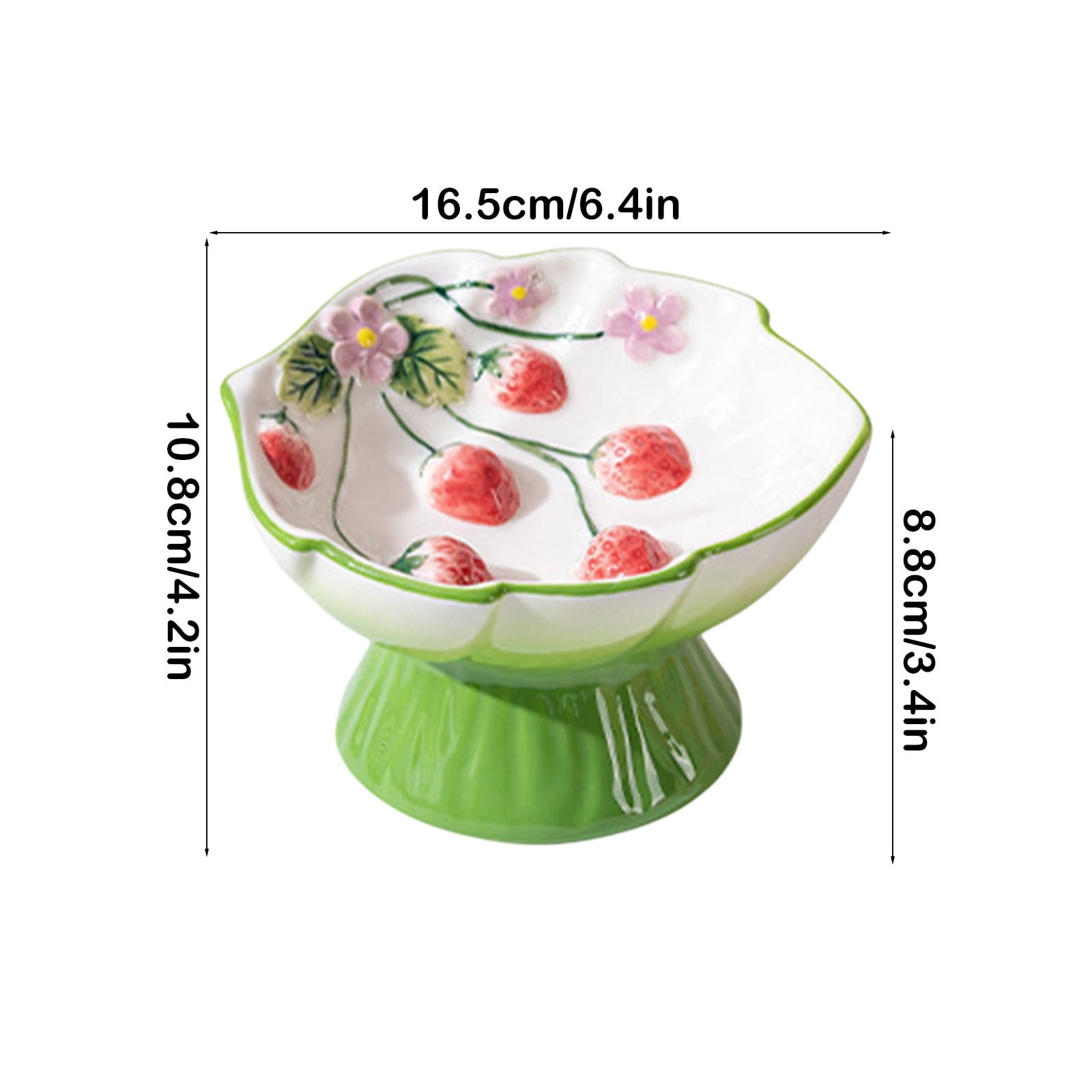 Tarmeek Pet Slow Feeder Bowl Ceramic Strawberry Design Elevated Anti-Choke Anti-Tip Cat Dog Bowl for Neck Health Green