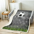 thumbnail image 2 of Soccer Sherpa Blanket Boys Football Field Goal Blanket Throw Summer Team Sports Games Fleece Blanket Fantasy Bubble Fuzzy Blanket For Kids Girls Teens Baby 30"x40" Green White Child Room Decor, 2 of 5