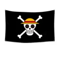 thumbnail image 3 of Bandera de calavera pirata de One Piece de Anime, decoración de pared para el hogar y el dormitorio, pancarta con pintura de sombrero de paja de Luffy, bandera pirata, juguetes para niños, regalo, 3 of 5